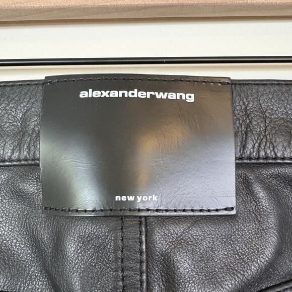 Alexander Wang Black Leather Bootcut Pants Back Patch Size 2 Minimalist NWT - Picture 10 of 12